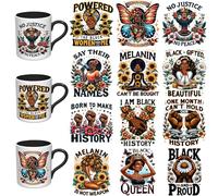 Elewins 12 PCS Black History UV DTF Transfer Decals for Coffee Mugs Water Bottles, Peel-and-Stick Film for Smooth Glass Metal Ceramic Notebook Surfaces Only