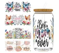 Elewins 12pcs Mom UV DTF Transfer Paper,UV DTF Cup Wraps for 16 oz,Glasses,Tables,Chairs,Computers,High Viscosity UV DTF Transfer Paper (Mother's Day Quotes)