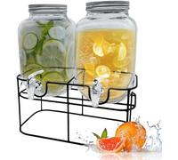Elex 2 x 4L Glass Drinks Dispenser with Taps and Metal Stand, Twin Beverage Dispensers for Cold Drinks, Juice, Cocktails & Parties