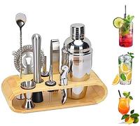 Elex® Set of 16 Cocktail Shaker Mixer 750ml Stainless Steel Bar Tool Set Bartender Kit +Wooden Stand,Cocktail,Straws, brush,Shot Glass Gift Set