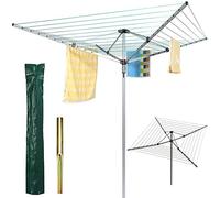 Elex Trendi Outdoor Garden 4 Arm 50m folding Rotary Washing Line Whirly Clothes Airer Dryer Whirlygig with Free Ground Spike and Cover