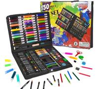 Elezeal 150 Piece Art Set - Comprehensive Supplies Kit with Watercolor Pens, Colored Pencils, Oil Pastels, Crayons - Premium Colouring Drawing Art Supplies Case Painting Set for Beginners(Black)