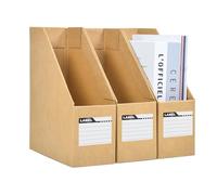 Elezeal 3-Pack Magazine File Holder, Kraft Paper Cardboard Magazine Desktop Organizer with Labels for Document, Book, and Magazine, A4 File Folder Foldable Storage Box for Office, Home, and School Use