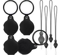 Elezeal 4-Pack Folding Magnifying Glass with Lanyard - 10X Mini Pocket Magnifier, Portable Handheld Folding Eye Loupe Magnifying Glass Lens for Reading, Jewelry Appraisal, and Crafts