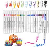 Elezeal Acrylic Paint Pens, 24 Assorted Quick Drying Coloring Pens, Dual Tips Water Based Paint Markers with Brush And Bullet Tip for Rock, Phone Case, Ceramic, Canvas, Glass Bottle, DIY Nail Beauty