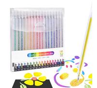 Elezeal Glitter Coloured Pen, Assorted Metallic Gel Pens with 1.0mm Tip, Colour Shining on White and Black Pen for Adult Colouring, Doodling, Drawing, Writing, Noting (Set of 18)