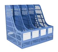 Elezeal Magazine File Holder, Sturdy HIPS Plastic 4 Vertical Book Organiser with Hollow Design, Durable A4 Desktop File Rack Document Storage Magazine Folder Holder for Office, School, and Home - Blue
