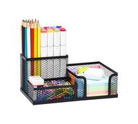 Elezeal Metal Desk Organiser, Mesh Desk Tidy Drawer Pen Holder with 3 Compartments, Versatile Study Stationery Storage with Memo Holder, Durable Desktop Caddy for Pens, Pencils, Clips