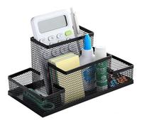 Elezeal Metal Desk Organiser, Mesh Desk Tidy Drawer Pen Holder with 4 Compartments, Versatile Study Stationery Storage with Memo Holder, Durable Desktop Caddy for Pens, Pencils, Clips