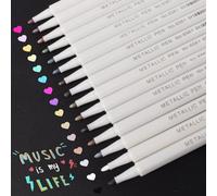 Elezeal Metallic Marker Pens 15 Colours Scrapbook Pens Metallic Color Pens Bullet Tip Glitter Pen Set for Scrapbooking, Card Making, DIY Photo Album, Glass, Metal, Wood, Rock, Art Supplies
