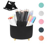 Elezeal Rotating Desk Organizer - 360-Degree Desk Organiser, Multi-Compartment Pen Holder with Non-Slip Base, Pencil Cup Art Supply Storage Box Caddy for Office, Home, and School Supplies