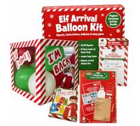 Elf Arrival Balloon Kit for Kids: Includes 5 Christmas Stickers, 6 Festive Balloons, 25 Elf Report Letters, 8-Piece Letter to Santa Set, Christmas Snap Game, I'm Back Accessories