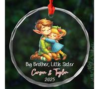 Elf Big Brother & Little Sister Keepsake With Ribbon Memorial Glass Crimbo Baubles