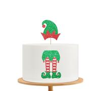 Elf Boy Cake Topper, Christmas Baby Shower Cake Decor, Red&Green Glitter Xmas Little Elf Legs Hat Cake Topper for Boy Birthday, Winter Holiday Party Decoration