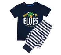 Elf Boy's Raised By An Stripe Short-Sleeved Long Pyjama Set in Navy | Size: 5-6 Years Elf Navy 5-6 Years