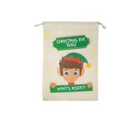Elf Christmas Eve Bag Elf Gift Bag Drawstrings Elf Name Tag Xmas Sack Christmas Eve Elf Name Tag Fun Festive Holiday Present Reusable Bag For Kids Durable Xmas Party Accessory 37 X 55cm(1pc)