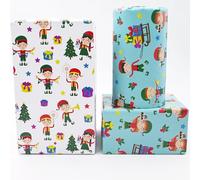 ELF Christmas Wrapping Paper 4 Sheets, Made by Santa's Elves Christmas Wrapped Gift Wrapping Paper Sheets for Kids Family Boys Girls