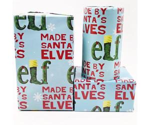 ELF Christmas Wrapping Paper 5 Sheets, Made by Santa's Elves Christmas Wrapped Gift Wrapping Paper Sheets for Kids Family Boys Girls (Lake Blue)