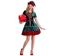 Elf Costume Adult Women Christmas Fancy Dress Outfit Half Skirt+Top+Hat+Belt Christmas Adult Fancy Dresses, Santa's Cosplay Sets ChristmasElf Outfit for Holiday Party Dress Up