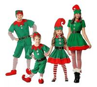 Elf Costume-Christmas Elf Costumes Family Matching Green Fancy Dress Outfits Girls Kids Santa's Little Helper Christmas Fancy Dress Party for Women Kids Men Adult Xmas Suit Mom