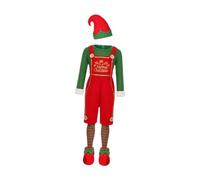 Elf Costume for Adults Men XL Christmas Fancy Dress Outfit with Green Top Red Pants Hat Socks Shoe Covers Carnival Role Play- For Men L