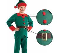 Elf Costume For Children Couple Christmas Elfs Outfit Cosplay Holiday Costumes Dress Teens Red Striped Stockings Woodland Gnomes Elves Carnival Theme Parties (a#Green,11-12 Years)