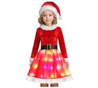 Elf Costume Girls Kids Elf Santa's Little Helper Christmas Fancy Dress Party Costume Cosplay Christmas Holiday Outfits Funny Fancy Elves Costumes for Kids Hat + Dress + Stockings + Belt