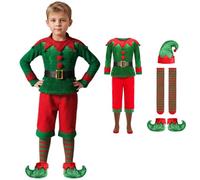 Elf Costume Girls Kids Elf Santa's Little Helper Christmas Fancy Dress Party Costume Cosplay Christmas Holiday Outfits Funny Fancy Elves Costumes for Kids Hat + Dress + Stockings + Belt
