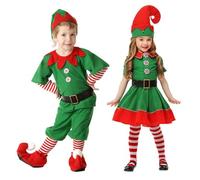 Elf Costume Kids Girls Santa's Little Helper Christmas Fancy Dress Party Costume Cosplay Christmas Costumes 4PC Holiday Outfits Funny Fancy Elves Costumes for Kids Hat + Dress + Stockings + Belt