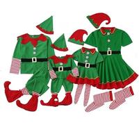 Elf Costume-Women Men Christmas Elf Cosplay Costume Santa Dress/Top+ Pants/Leg Warmer+Hat+ Belt Xmas Roleplay Mom01