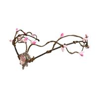 Elf Crown Elf Branches Tiara Elven Headpiece Fairy Crown Circlet Moonstone With Pink Gem For Costume Women Diadem(Color1)