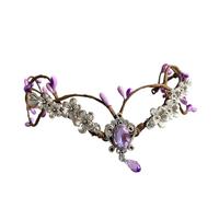 Elf Crown Pink Floral Wedding Headpiece Forest Woodland Flower Tiara Elf Forehead Jewelrye for Halloween