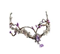 Elf Crown Pink Floral Wedding Headpiece Forest Woodland Flower Tiara Elf Forehead Jewelrye for Halloween