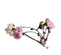 Elf Crown Pink Floral Wedding Headpiece Forest Woodland Flower Tiara Elf Forehead Jewelrye for Halloween