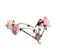 Elf Crown Pink Floral Wedding Headpiece Forest Woodland Flower Tiara Elf Forehead Jewelrye for Halloween