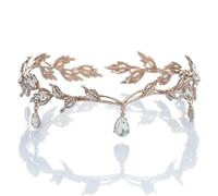 Elf Crown Rhinestone Hair Accessory Crown Leaves Waterdrop Tiara Wedding Jewelry Ladies Artificial Party Princess Elf for Halloween
