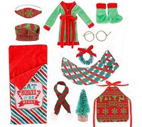 Elf Doll Christmas Clothes Shelf Accessory Dolls Christmas Sets Christmas Elf Doll Sleeping Bag With Bathrobe Apron And Chef Hat Scarf Glasses Christmas Elf Hammock Xmas Accessory
