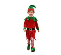 Elf Dress Festive Outfit Christmas Fairy Tales And Costumes Xmas Red/Green Tunic Hat With Pom Red Green Tights Woodland Costume Kids For Girls Boys 1-9 Years (Red#1,4-5 Years)