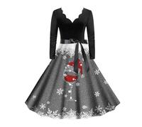 Elf Dress, Long Black Skirt Mrs Claus Outfit Women Printed Party Swing Dress Dresses For Women UK Plus Size Christmas Costumes Adult Mrs Santa Claus Costume