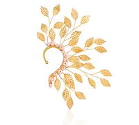 Elf Ear Cuff Fairy Single Left Handmade Non Piercing Earring for Women (Golden Leaves), Zinc, No Gemstone