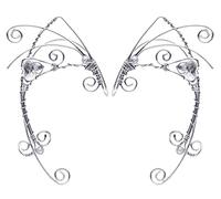 Elf Ear Cuffs, Handmade Clip On Earrings Elven Cuff Wrap Earrings For Women - Pearl Wing Tassel Filigree - Fantasy Fairy Halloween Costume, Cosplay, Wedding., Silver, Alloy