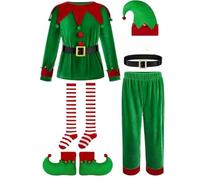 Elf Fancy Dress Costume for Children - Hat, Stockings and Dress - Christmas, Fairy Tales and Fairy Costumes Cosplay for Parties and Celebrations - Red and Green