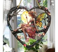 Elf Girl Art Stained Glass Suncatchers - Acrylic Window Hanging, Fairy Ornament for Christmas Decorations, Moon Fairy Chain for Window Garden
