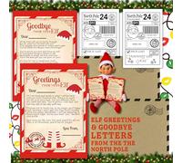 Elf Greeting Letter & Elf Goodbye Letter Card Set - 2 Envelopes with North Pole Stamp - 2 North Pole Santa Christmas Shipping Labels | A6 Personalisable with Your Child’s Name & Elf Name |