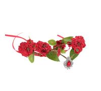 Elf Headband， Woodland Fairy Elf Crown Headband Green V-shape FloralWreath Wedding Bridal Headwear with Gem Pendant for Women Girls for Cosplay Accessorie(Fc1583red,One Size)