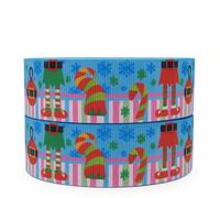 Elf Legs Christmas Ribbon 22mm x 2m - Festive Grosgrain Craft Ribbon for Gift Wrapping, Sewing, Bows, Wreaths & Decorations - Colourful Elf Design on Blue Background - UK Seller
