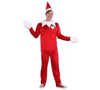 Elf on The Shelf Deluxe Men's Costume, Adult Christmas Elf Suit with Hat and Collar, Holiday Party Time Outfit, Red, S