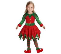 Elf Outfit Christmas Elf Costume for Kids Girls Santa's Helper Costume Sequin Dress with Hat Shoes Striped Stockings Xmas Festive Christmas Carnival Halloween Cosplay Fancy Dress Up Outfit #1112