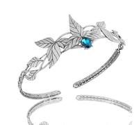 Elf Princess Tiara,head jewellery for women,1pcs Fairy Headdress Headband Golden Leaf Crystal Crown Adjustable Costume Headpiece Halloween Cosplay Accessorie(Silver Blue)