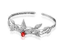 Elf Princess Tiara,head jewellery for women,1pcs Fairy Headdress Headband Golden Leaf Crystal Crown Adjustable Costume Headpiece Halloween Cosplay Accessorie(Silver Red)
